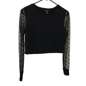 3/$15 forever 21 sheer polka dot sleeves black long sleeve crop top
